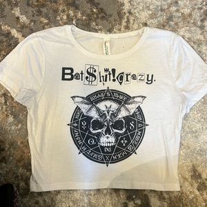 Bat Shit Crazy - White Crop T-Shirt - Size S/XS